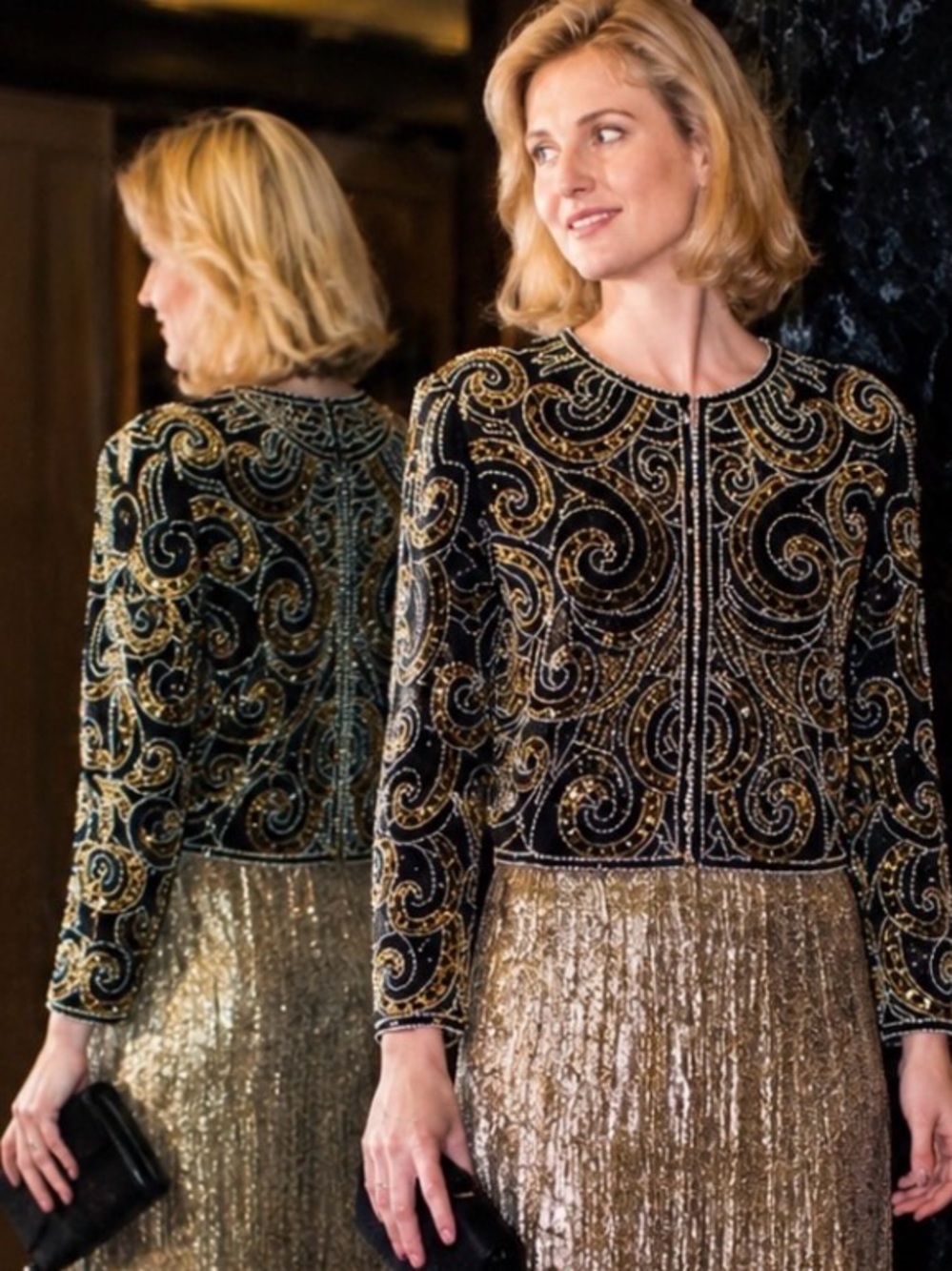 Vintage Night Vogue 100% Silk Hand Beaded Sequin Jacket NWT L 10 12